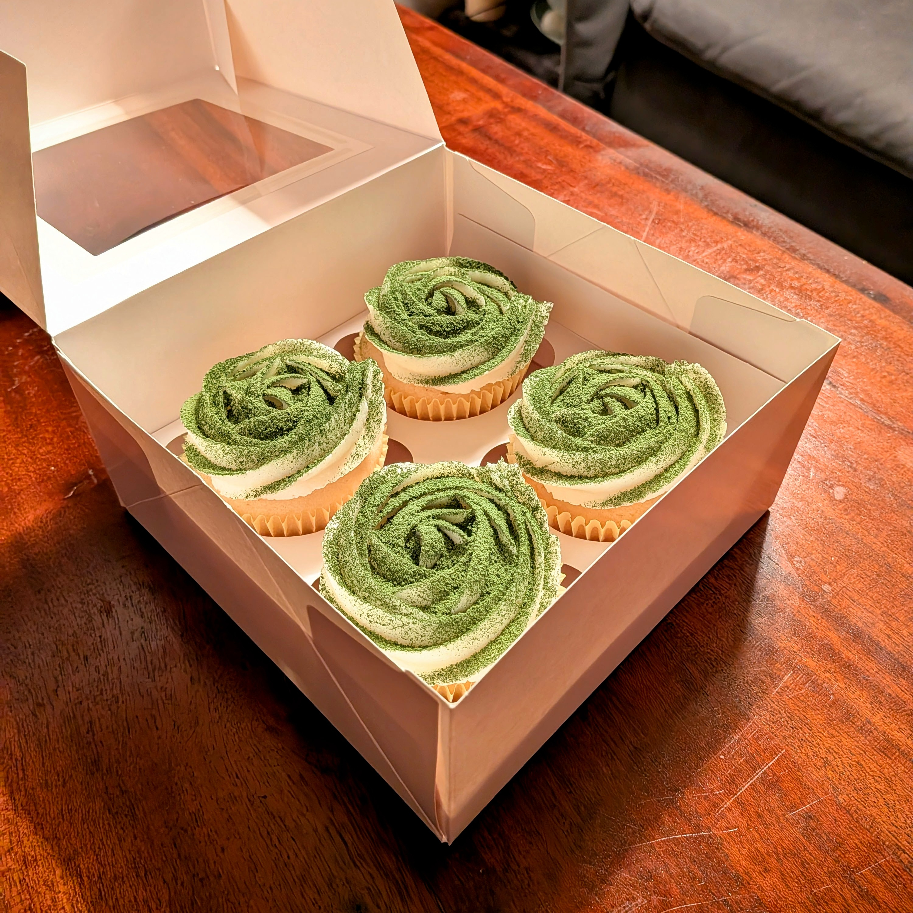 Picture of matcha cupcakes in box